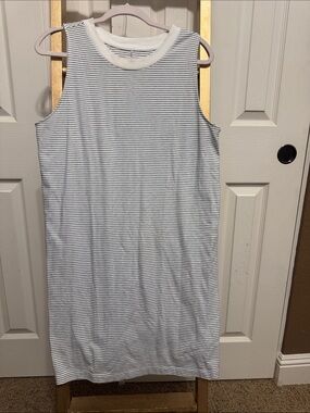 a new day White & Light Gray Striped Sleeveless Knit Midi Dress